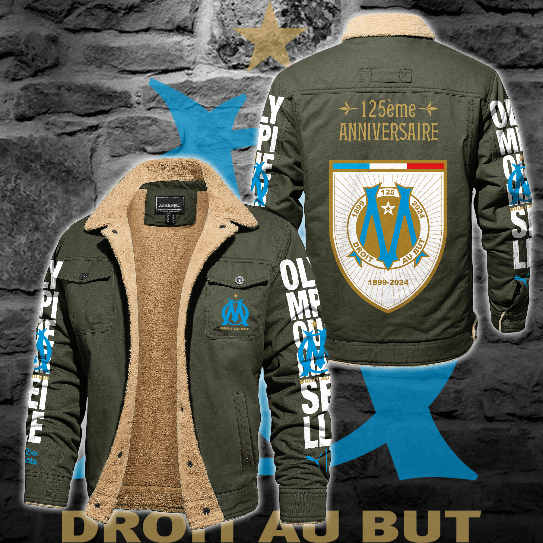 Olympique de Marseille Ligue 1 Style Fleece Thermal Cotton Jacket For Fans