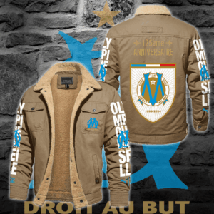 Olympique de Marseille Ligue 1 Style Fleece Thermal Cotton Jacket For Fans