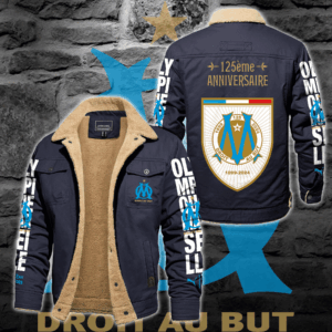 Olympique de Marseille Ligue 1 Style Fleece Thermal Cotton Jacket For Fans