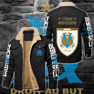 Olympique de Marseille Ligue 1 Style Fleece Thermal Cotton Jacket For Fans