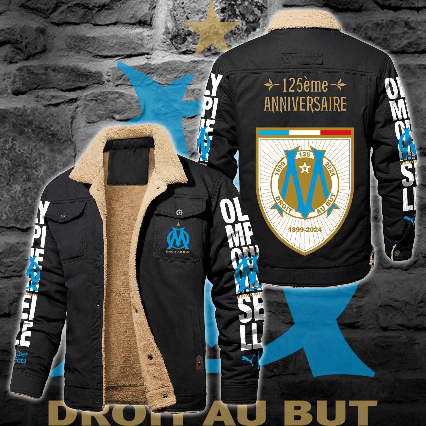 Olympique de Marseille Ligue 1 Style Fleece Thermal Cotton Jacket For Fans