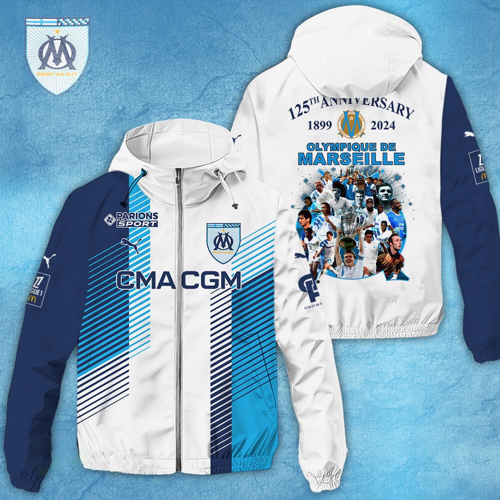 Olympique de Marseille Ligue 1 Style Windbreaker Jacket For Fans
