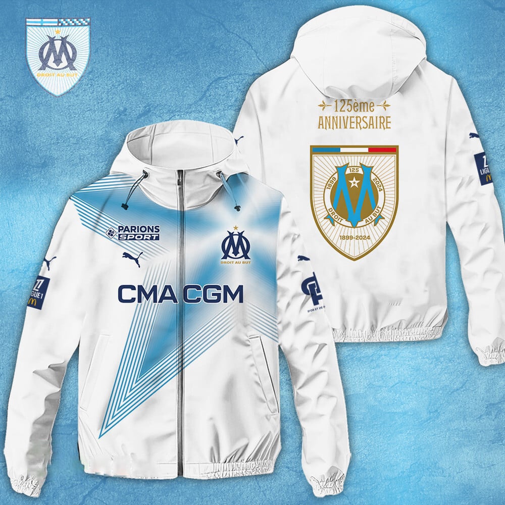 Olympique de Marseille Ligue 1 Style Windbreaker Jacket For Fans