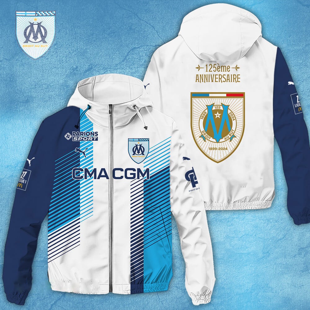 Olympique de Marseille Ligue 1 Style Windbreaker Jacket For Fans