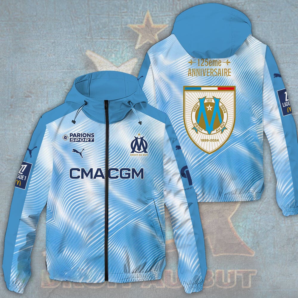 Olympique de Marseille Ligue 1 Style Windbreaker Jacket For Fans