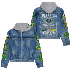 Oregon Ducks NCAA Style Hooded Denim Jacket For Fans