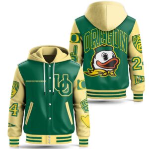 Oregon Ducks NCAA Style Leather Baseball Jacket With Hooded For Fans