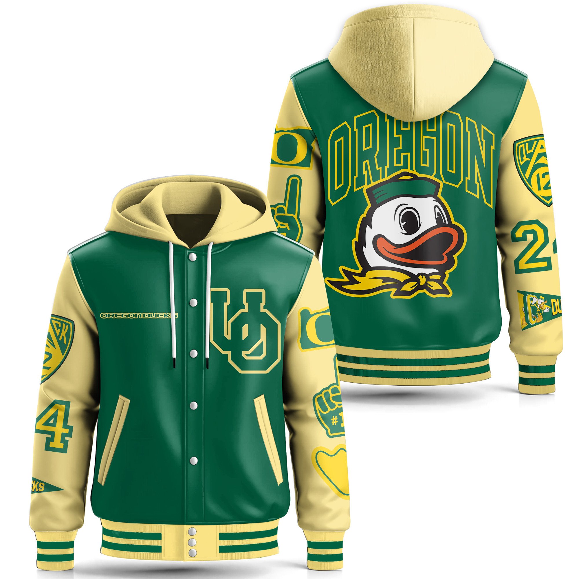 Oregon Ducks NCAA Style Leather Baseball Jacket With Hooded For Fans