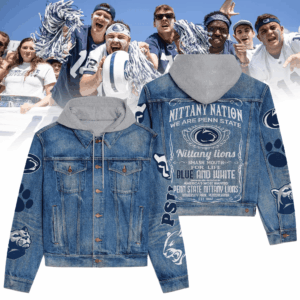 Penn State Nittany Lions NCAA Style Hooded Denim Jacket For Fans