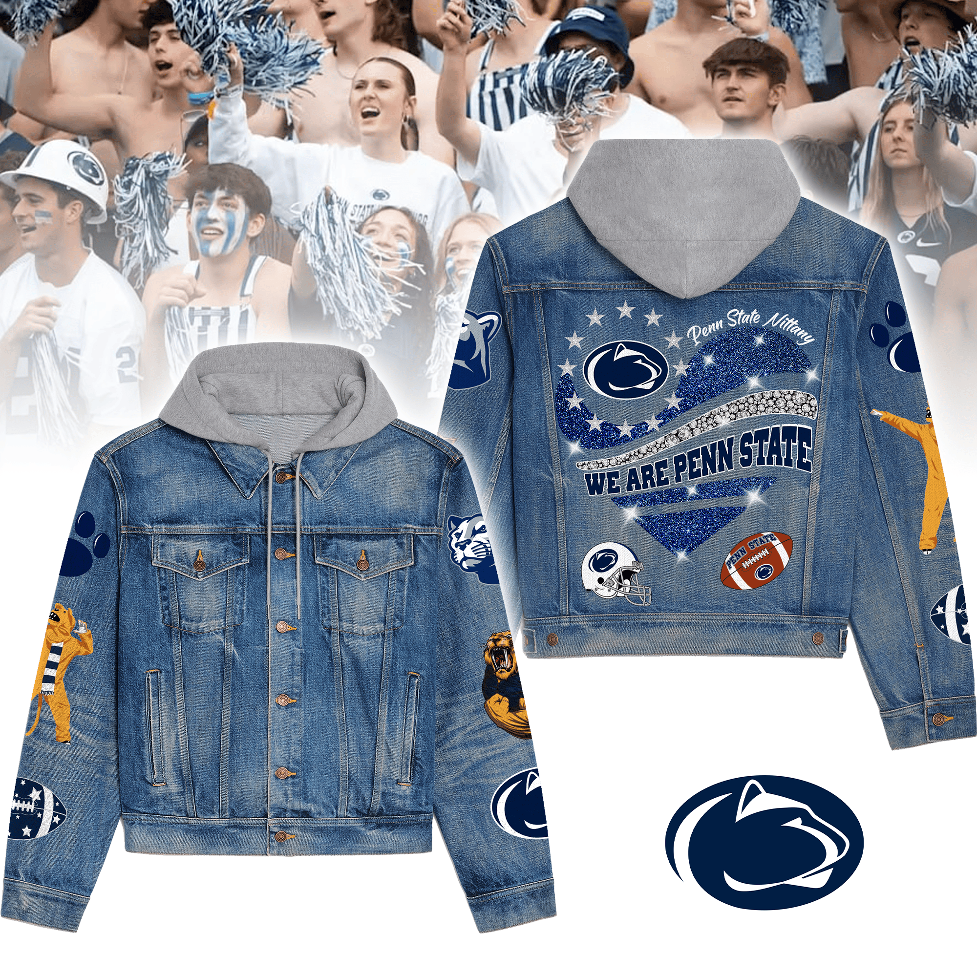 Penn State Nittany Lions NCAA Style Hooded Denim Jacket For Fans