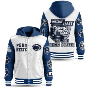 Penn State Nittany Lions NCAA Style Leather Baseball Jacket With Hooded For Fans