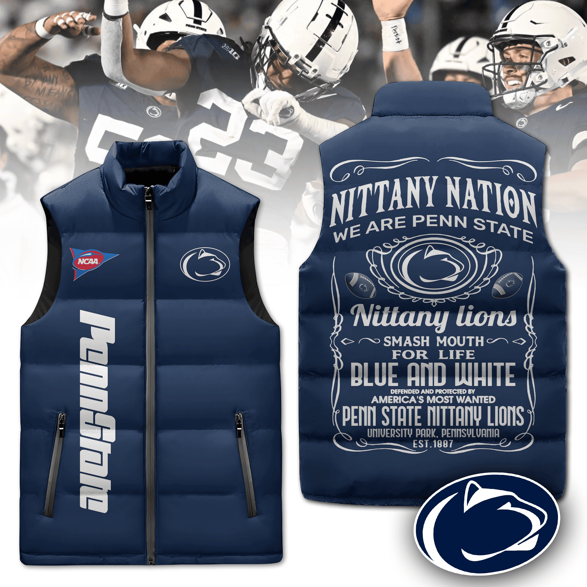 Penn State Nittany Lions NCAA Style Sleeveless Puffer Jacket For Fans