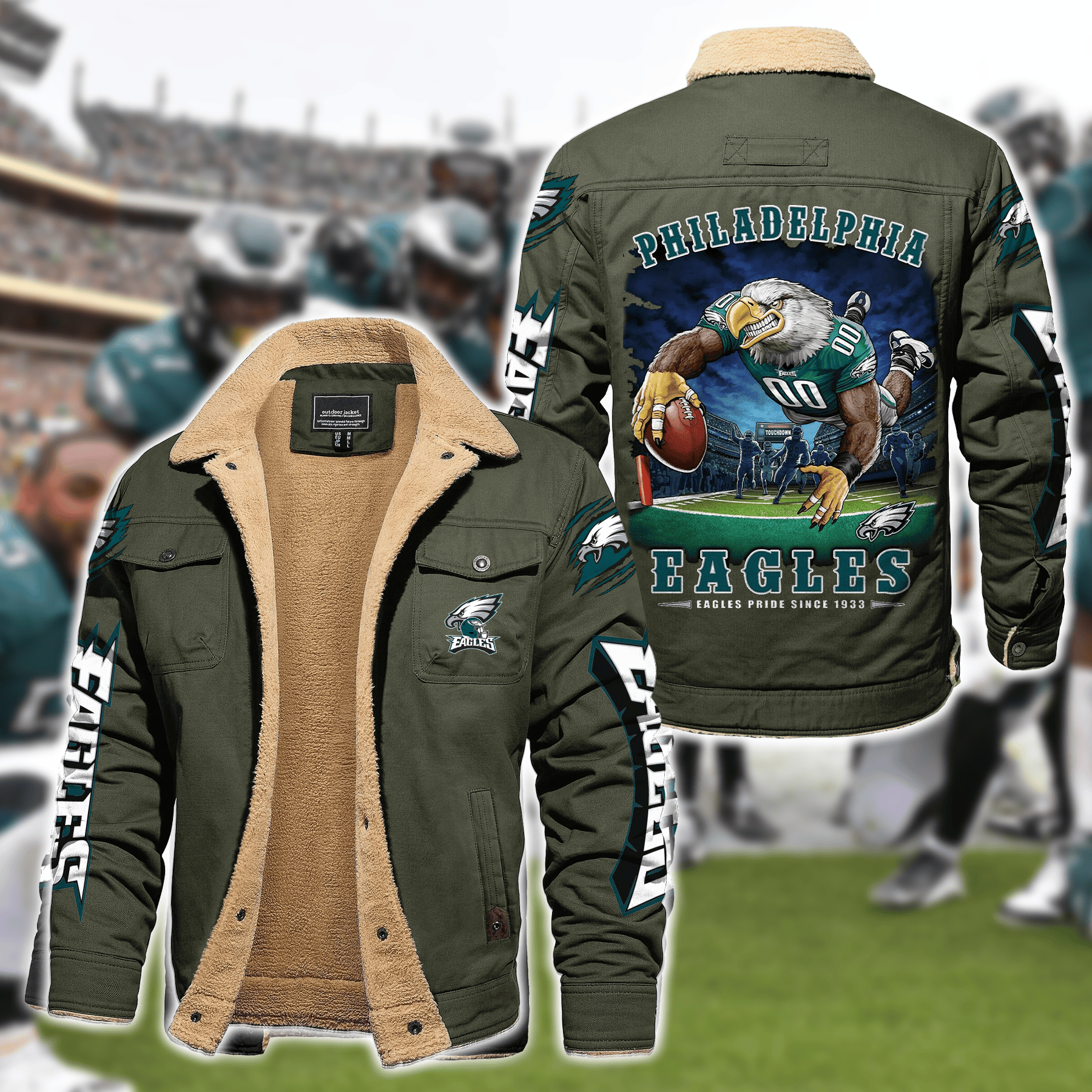Philadelphia Eagles NFL Style Fleece Thermal Cotton Jacket For Fans
