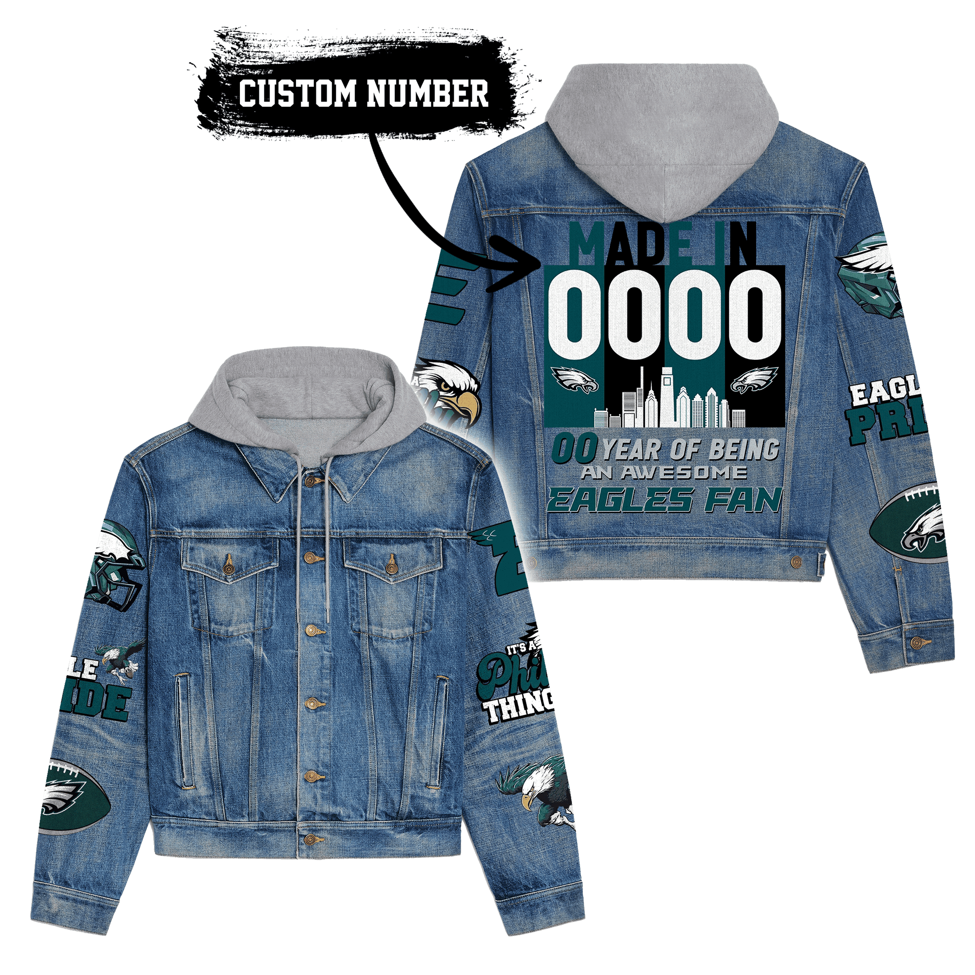 Philadelphia Eagles NFL Style Hooded Denim Jacket For Fans