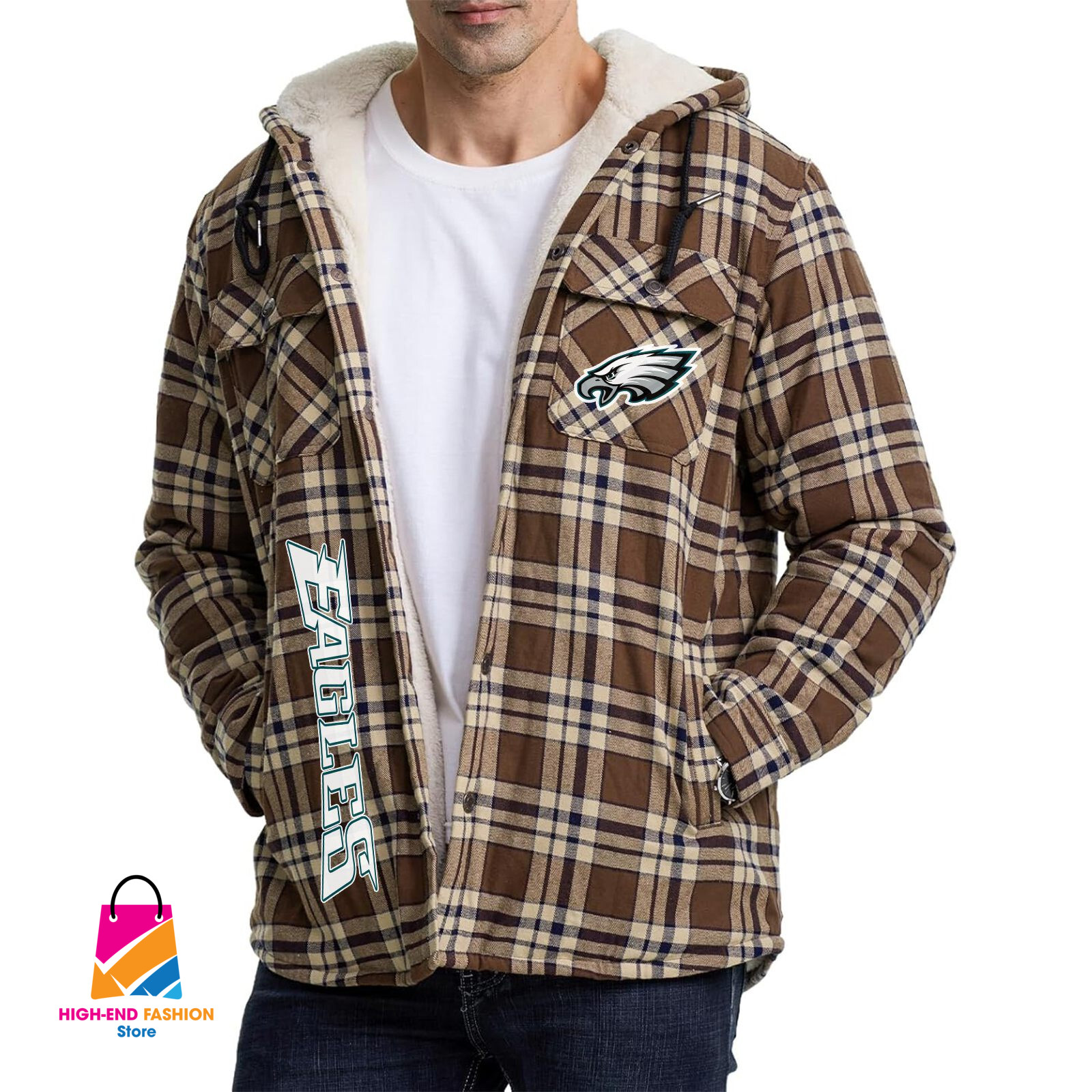 Philadelphia Eagles NFL Style Zip Fleece Flannel Jacket For Fans