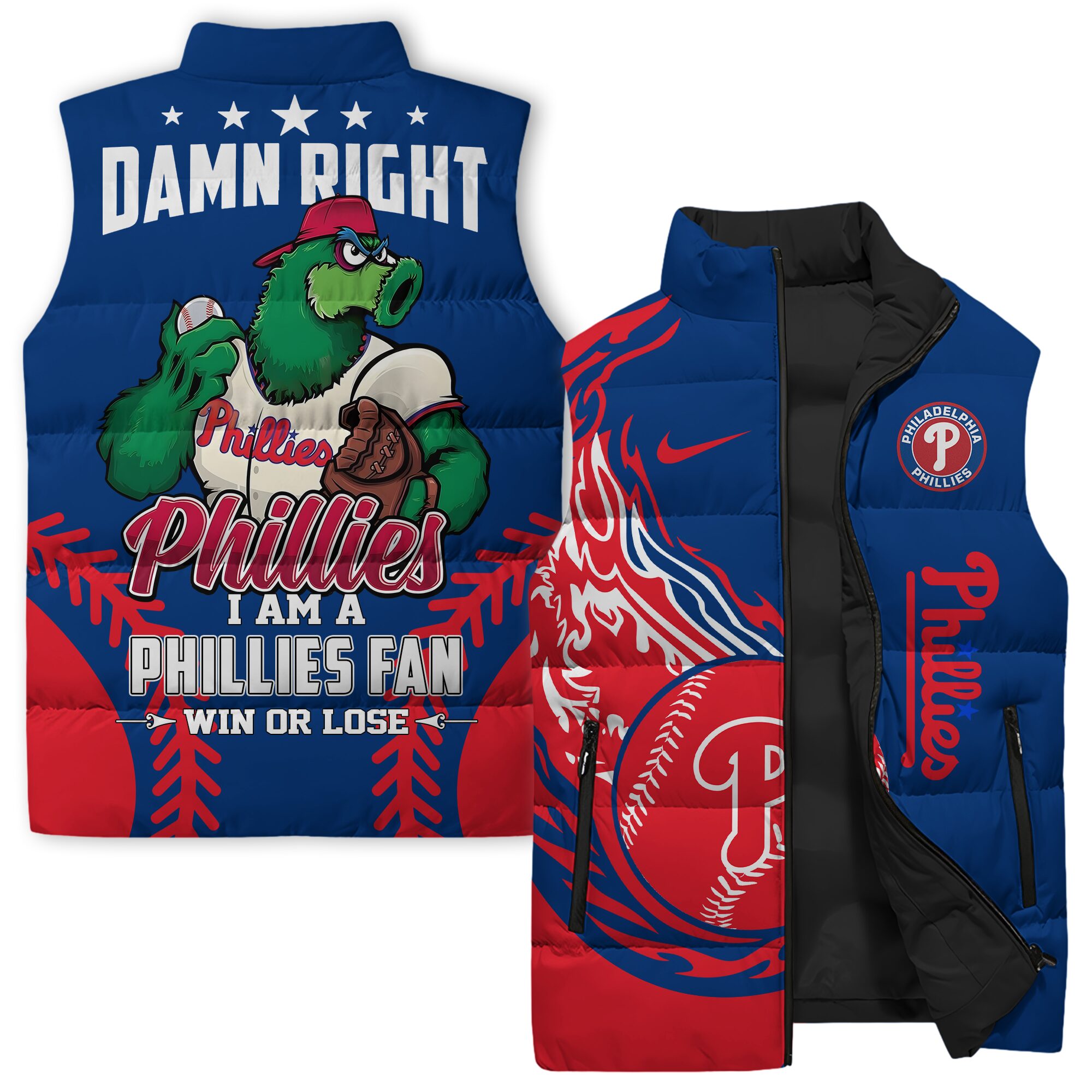 Philadelphia Phillies MLB Style Sleeveless Puffer Jacket For Fans
