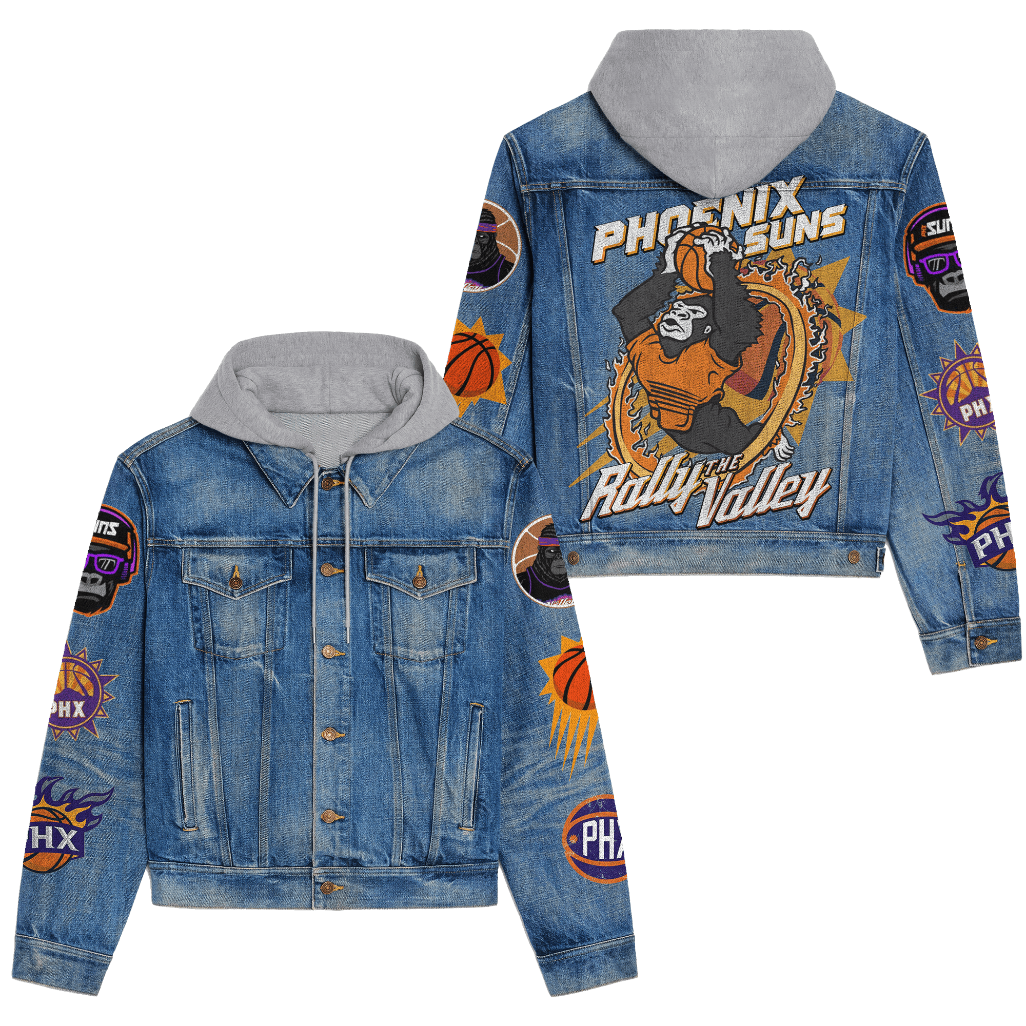 Phoenix Suns NBA Style Hooded Denim Jacket For Fans