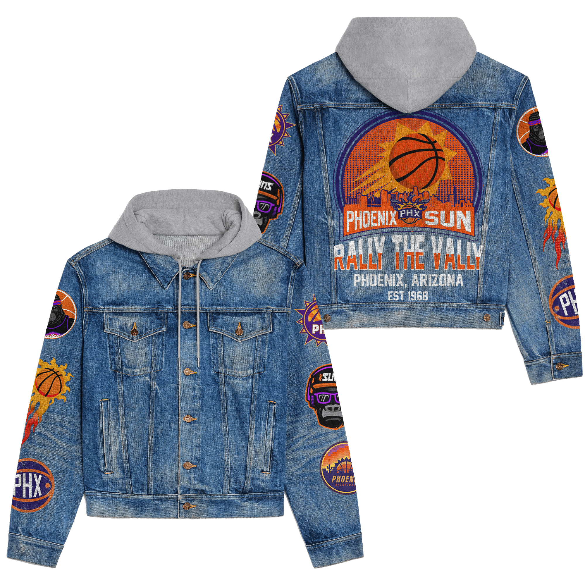 Phoenix Suns NBA Style Hooded Denim Jacket For Fans