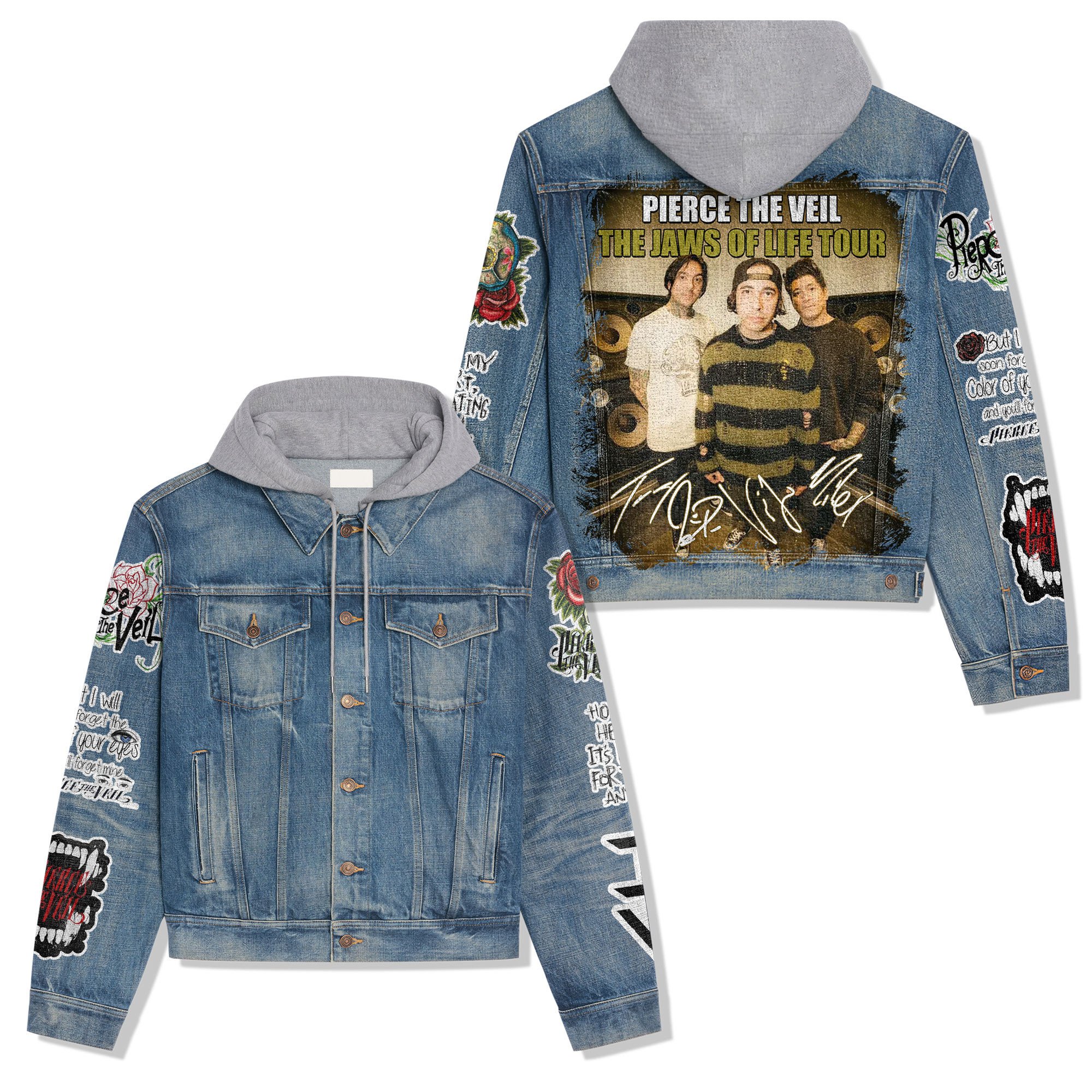Pierce The Veil Music Style Hooded Denim Jacket For Fans