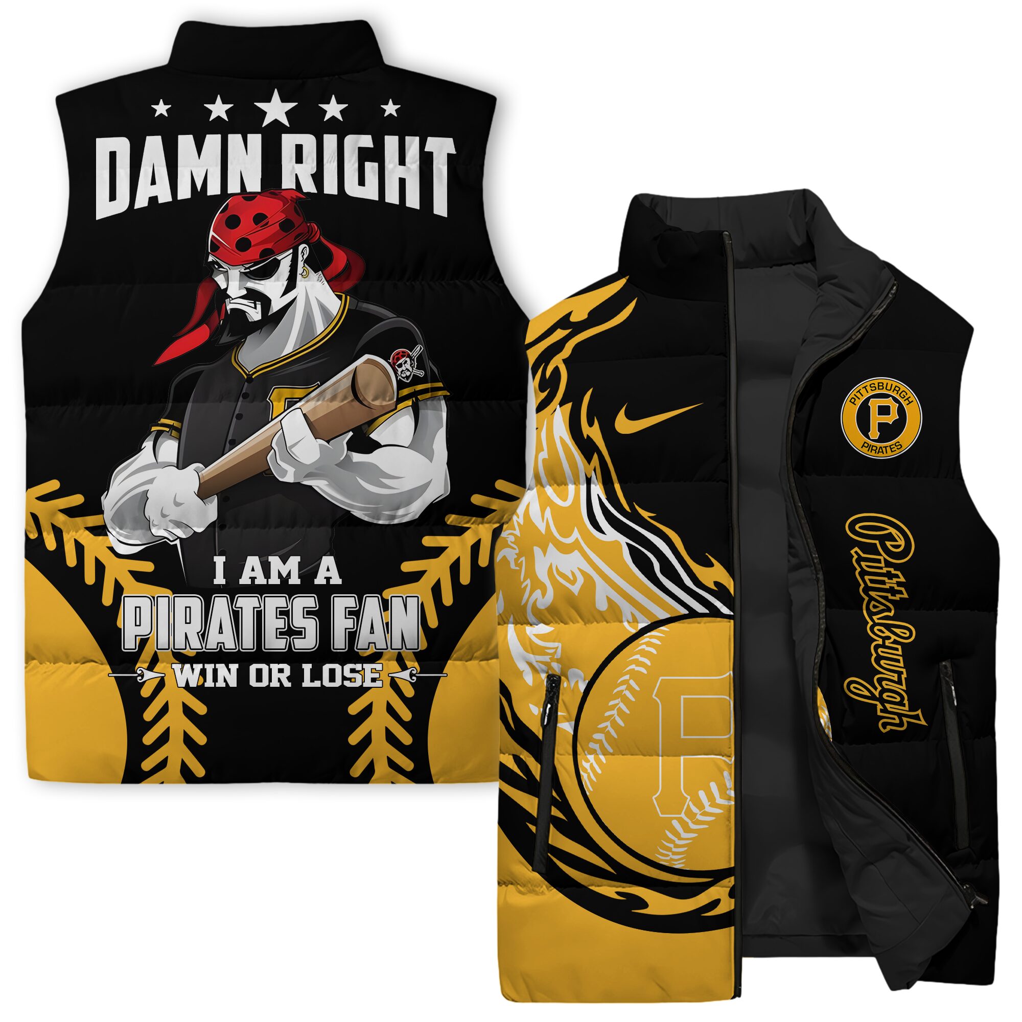 Pittsburgh Pirates MLB Style Sleeveless Puffer Jacket For Fans