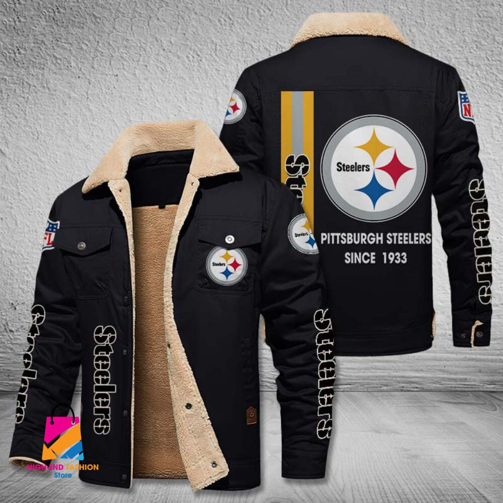 Pittsburgh Steelers NFL Style Fleece Thermal Cotton Jacket For Fans