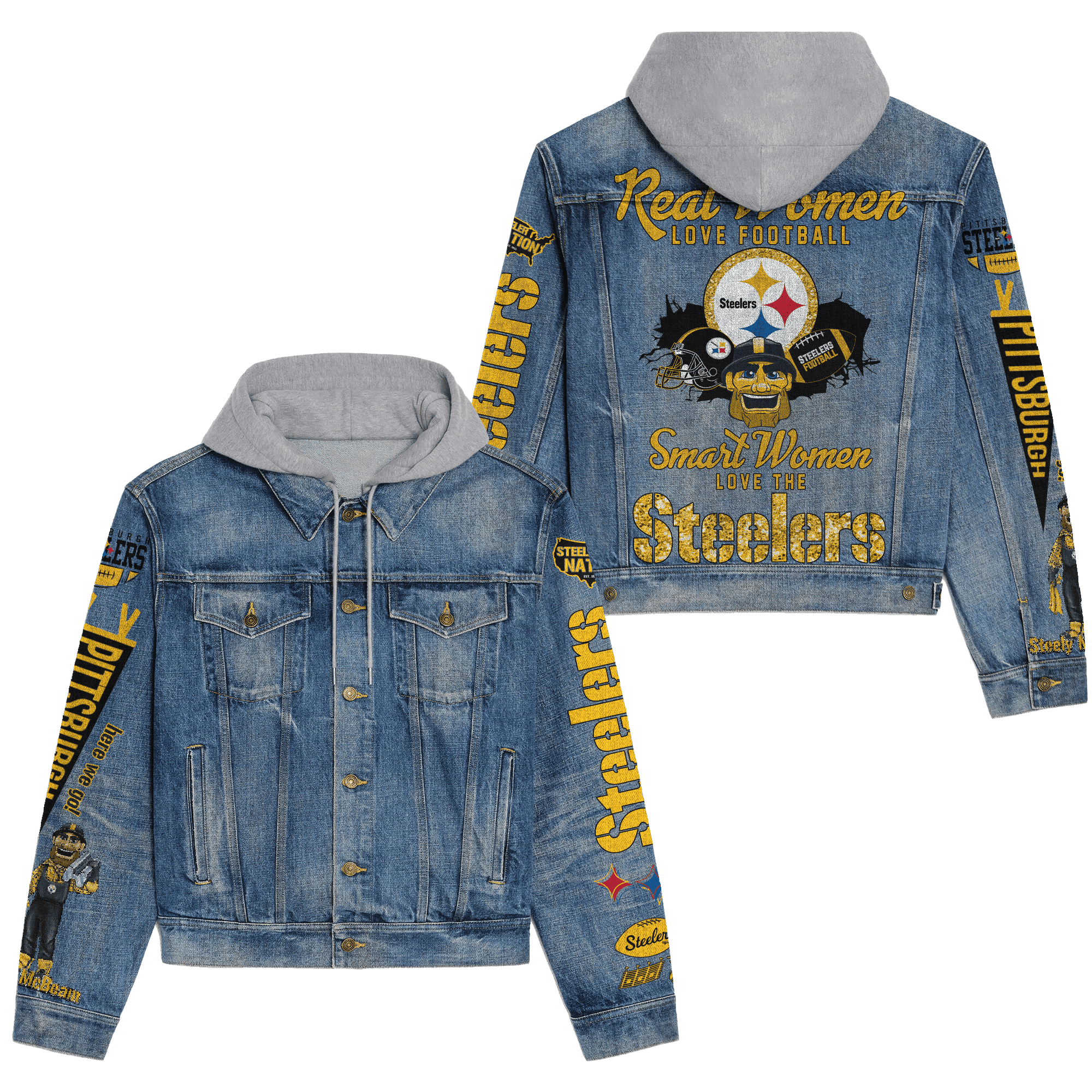 Pittsburgh Steelers NFL Style Hooded Denim Jacket For Fans