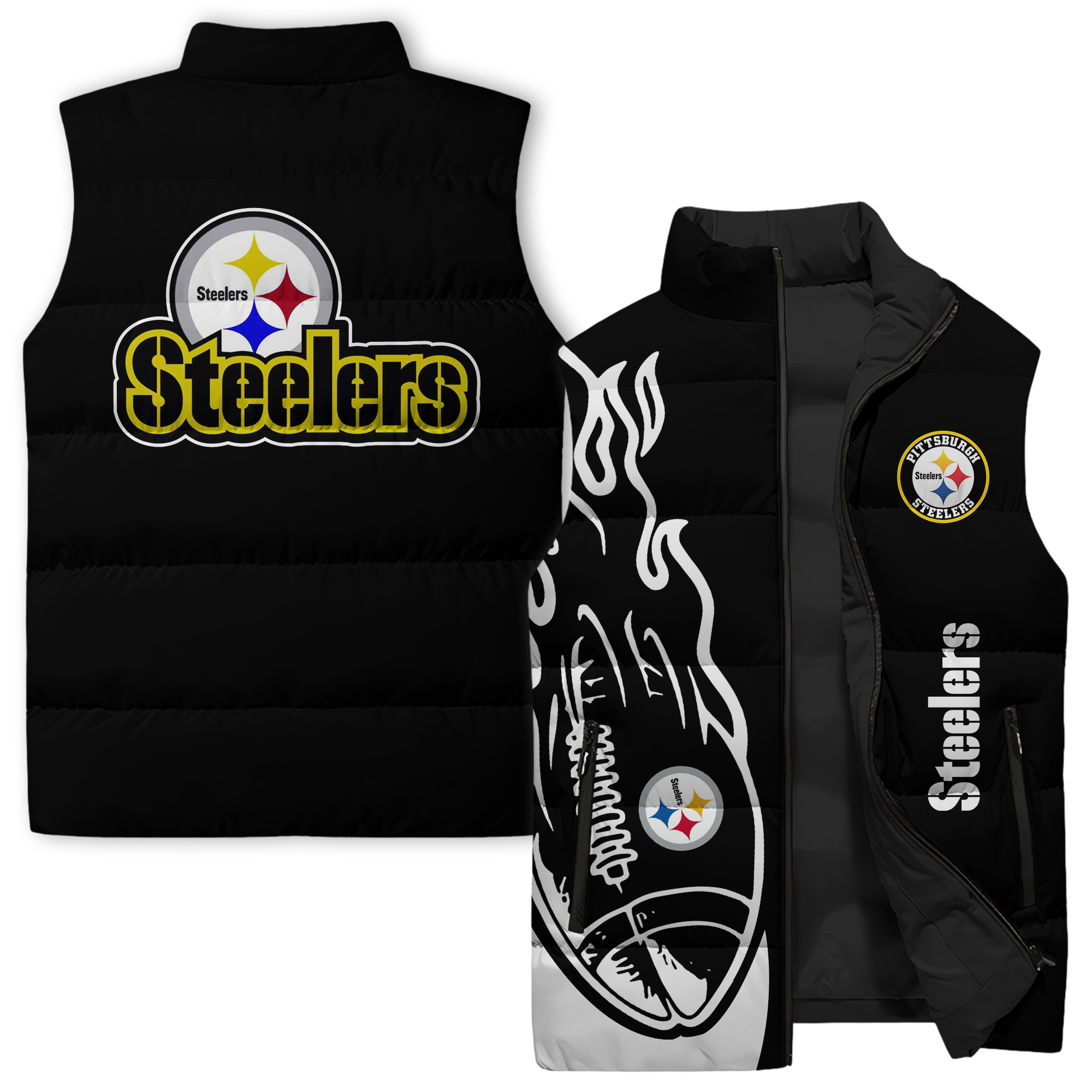 Pittsburgh Steelers NFL Style Sleeveless Puffer Jacket For Fans