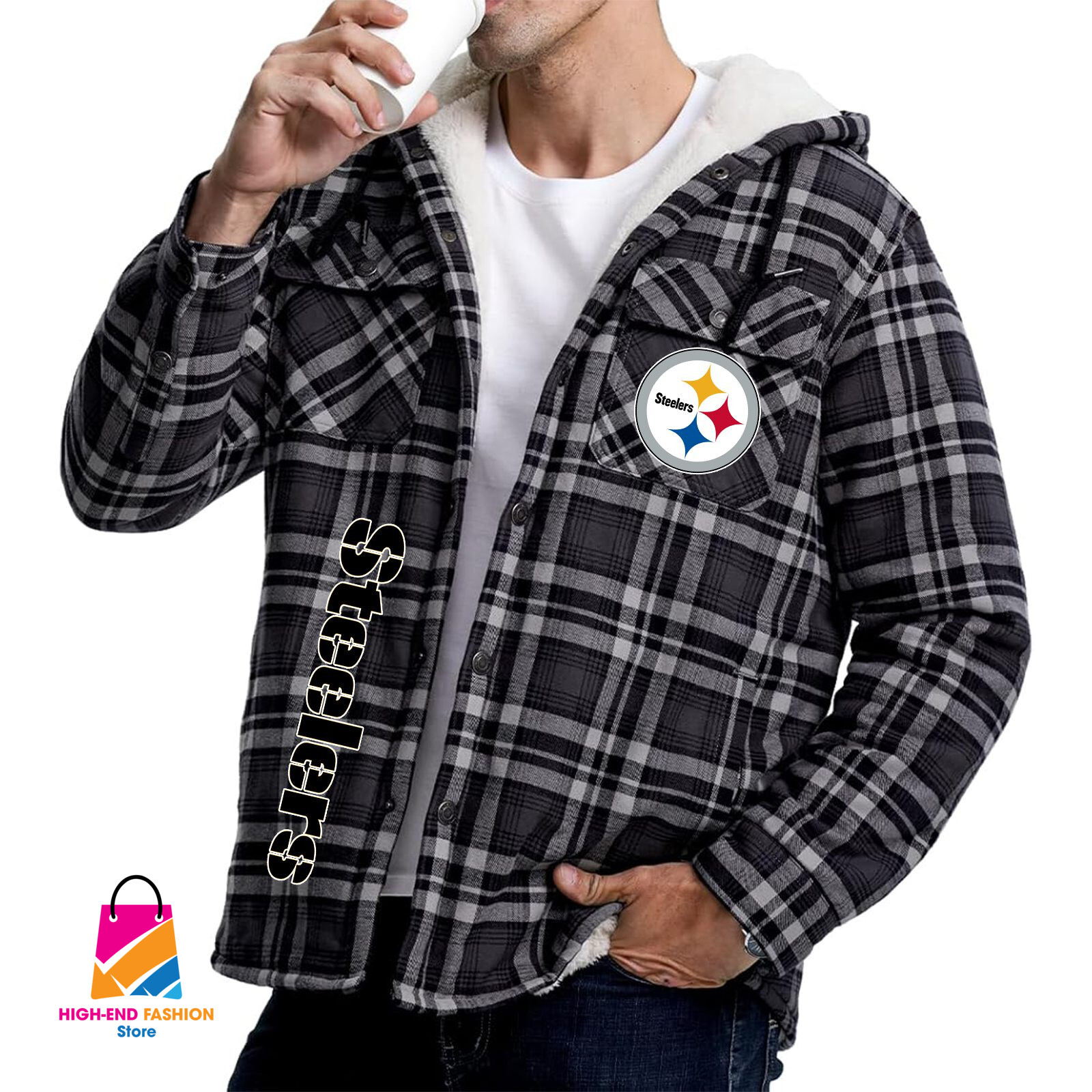 Pittsburgh Steelers NFL Style Zip Fleece Flannel Jacket For Fans