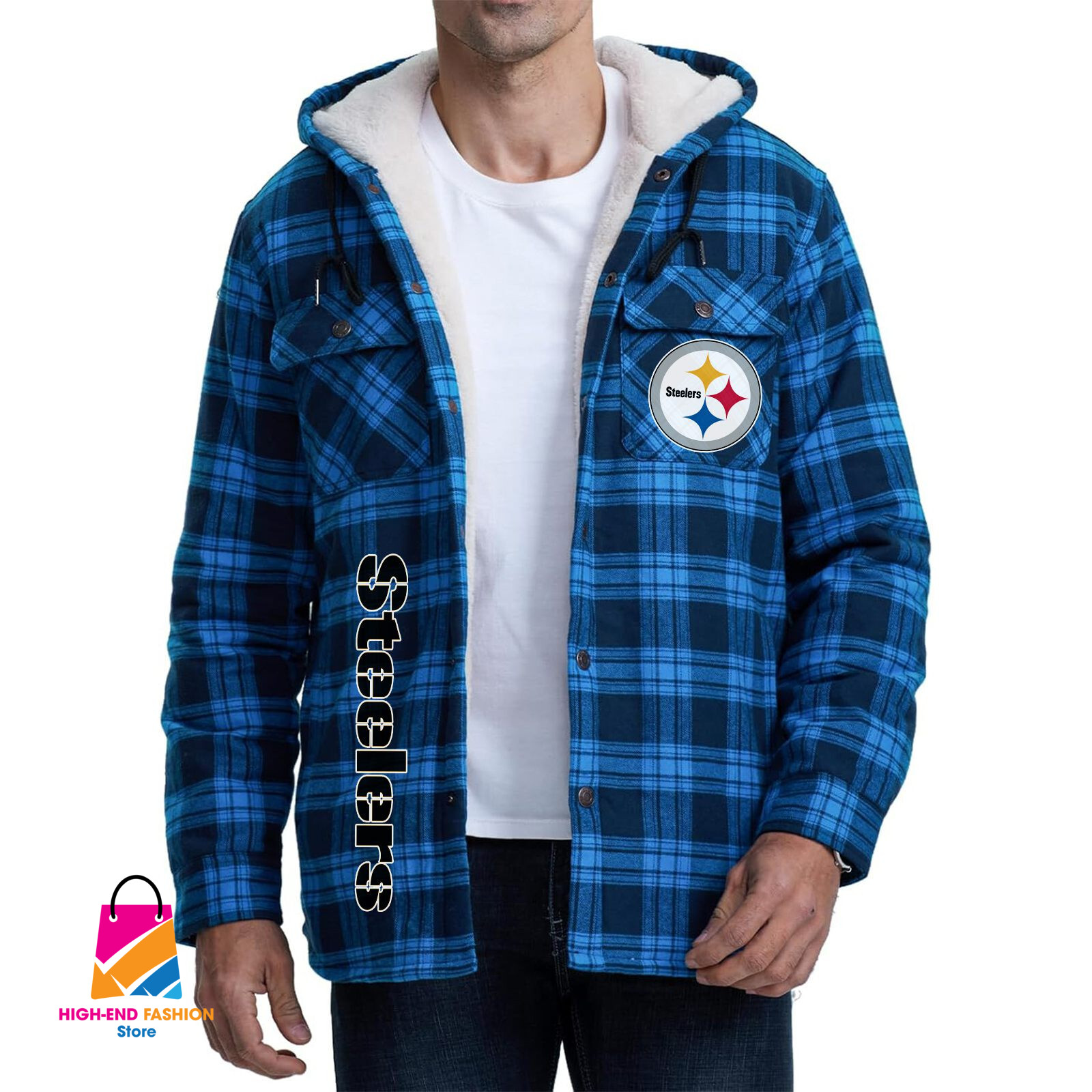 Pittsburgh Steelers NFL Style Zip Fleece Flannel Jacket For Fans