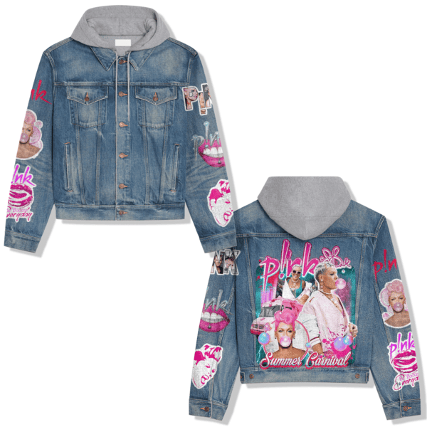 P!nk Music Style Hooded Denim Jacket For Fans
