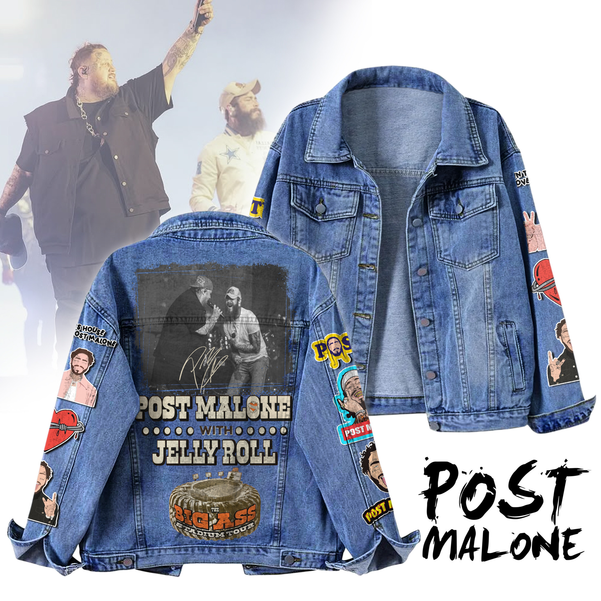 Post Malone & Jelly Roll Music Denim Jacket Gift For Fans