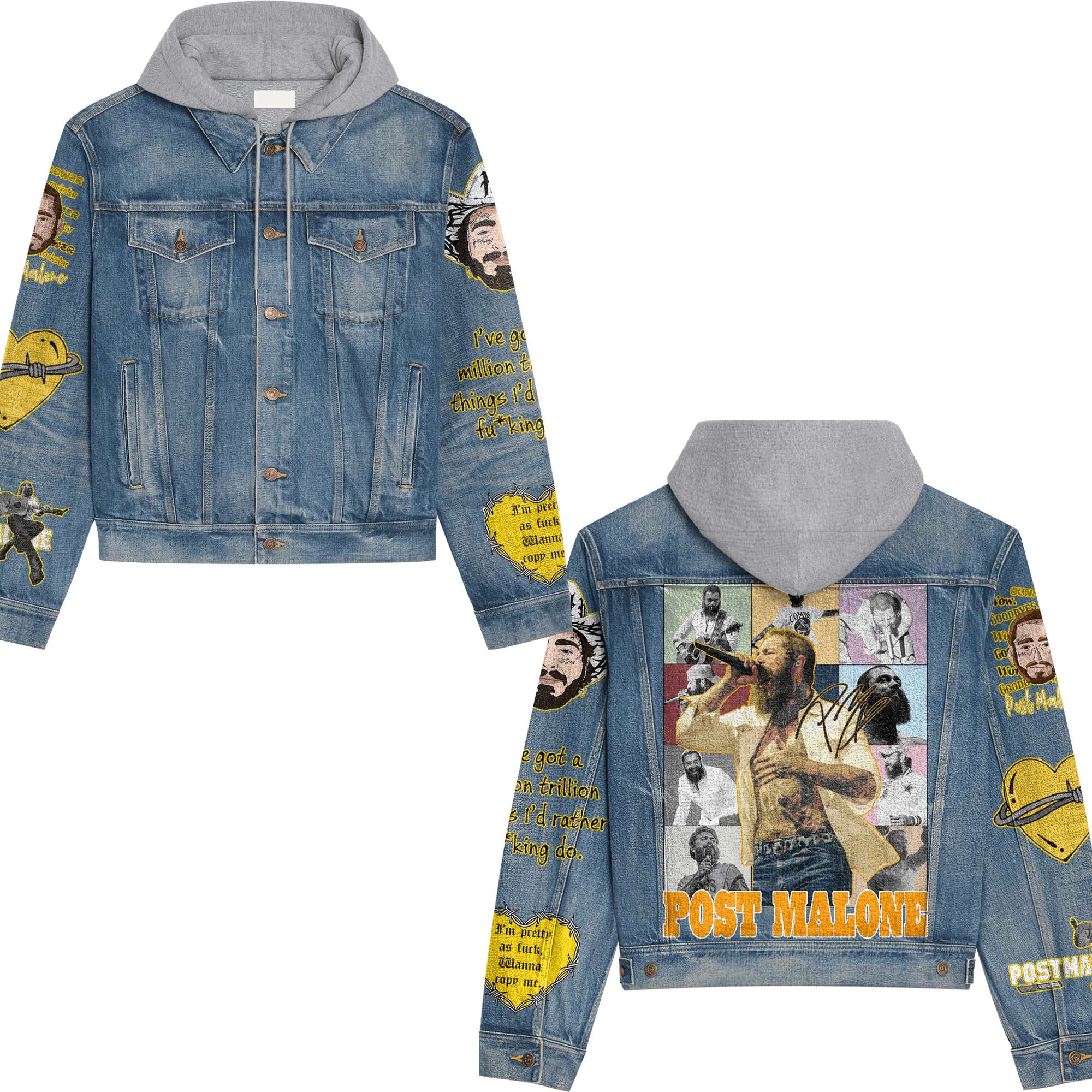 Post Malone Music Style Hooded Denim Jacket For Fans