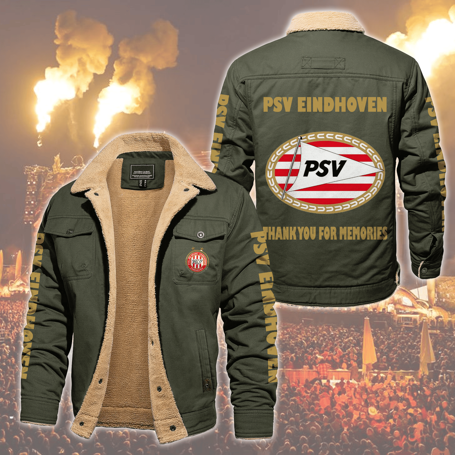 PSV Eindhoven Fleece Thermal Cotton Jacket Style Fleece Thermal Cotton Jacket For Fans