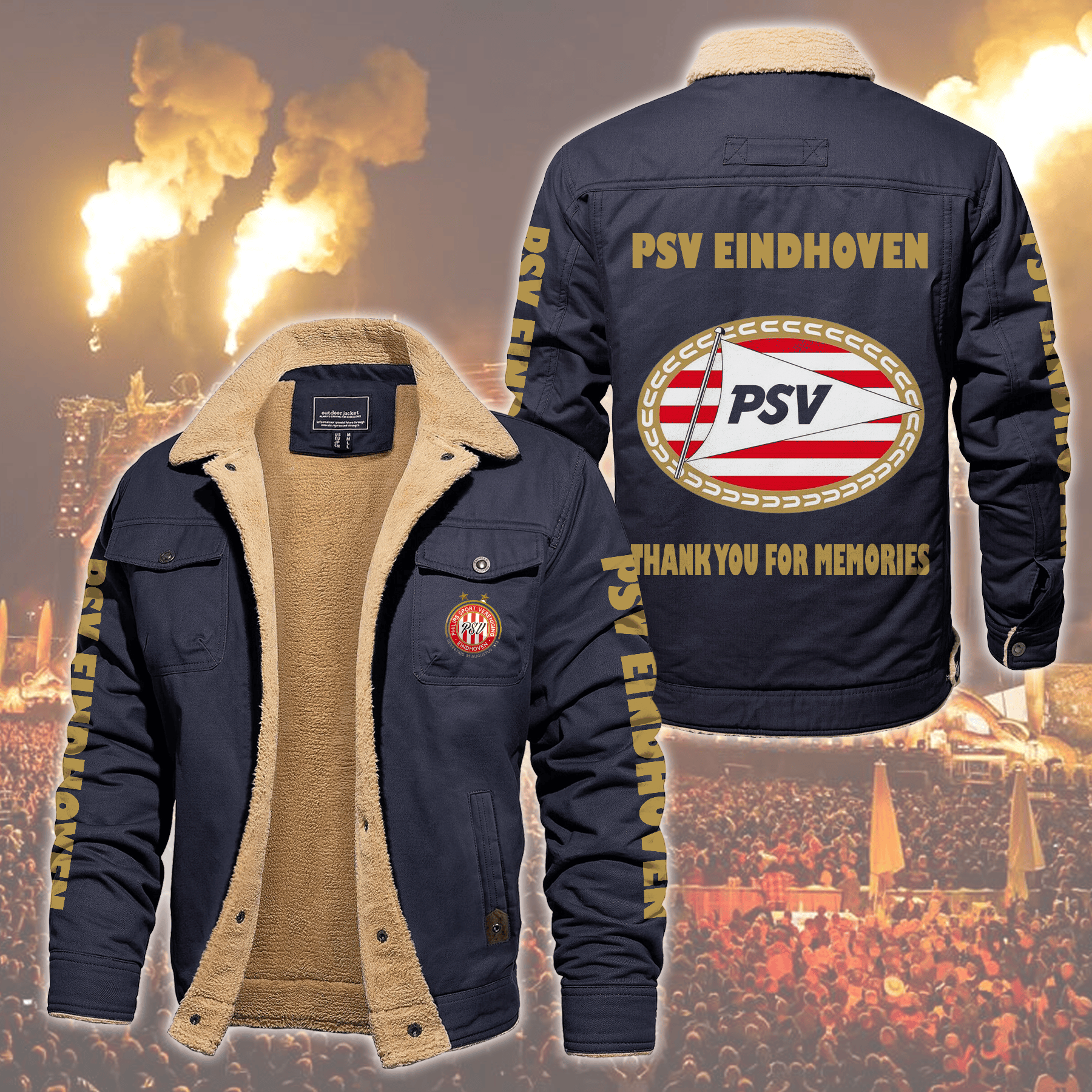 PSV Eindhoven Fleece Thermal Cotton Jacket Style Fleece Thermal Cotton Jacket For Fans