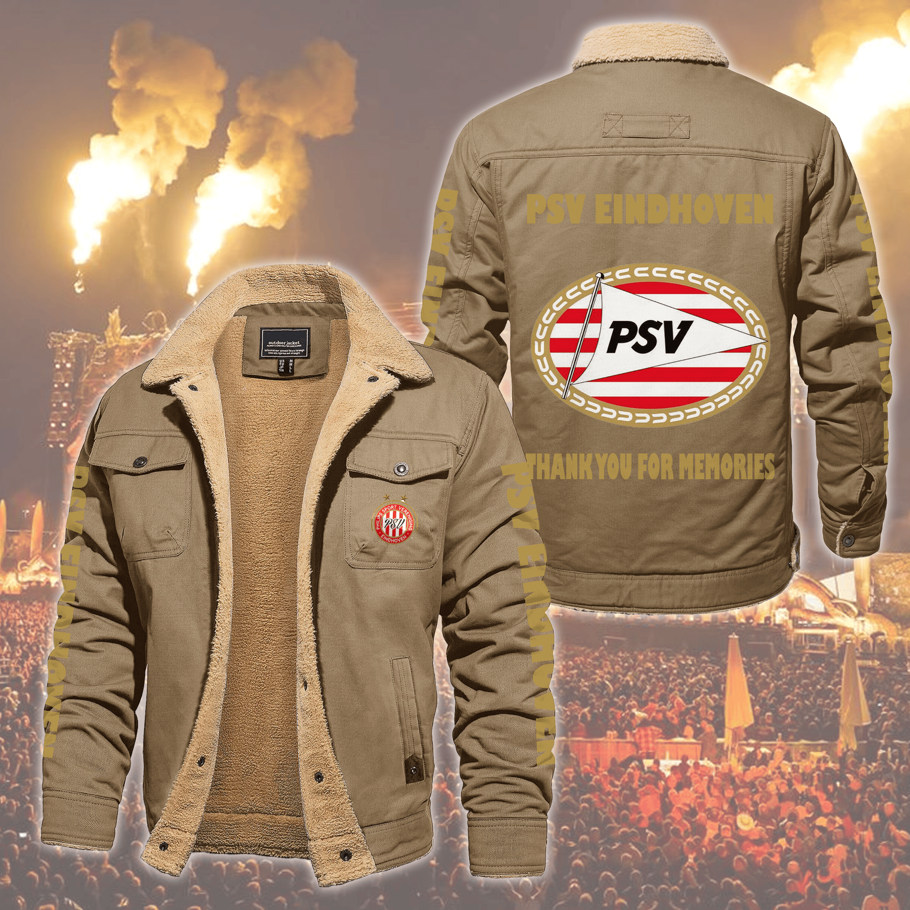 PSV Eindhoven Fleece Thermal Cotton Jacket Style Fleece Thermal Cotton Jacket For Fans