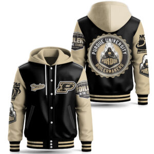 Purdue Boilermakers NCAA Style Leather Baseball Jacket With Hooded For Fans