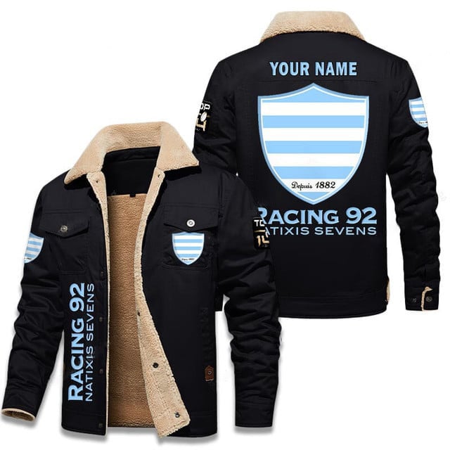 Racing 92 Top 14 Style Fleece Thermal Cotton Jacket For Fans