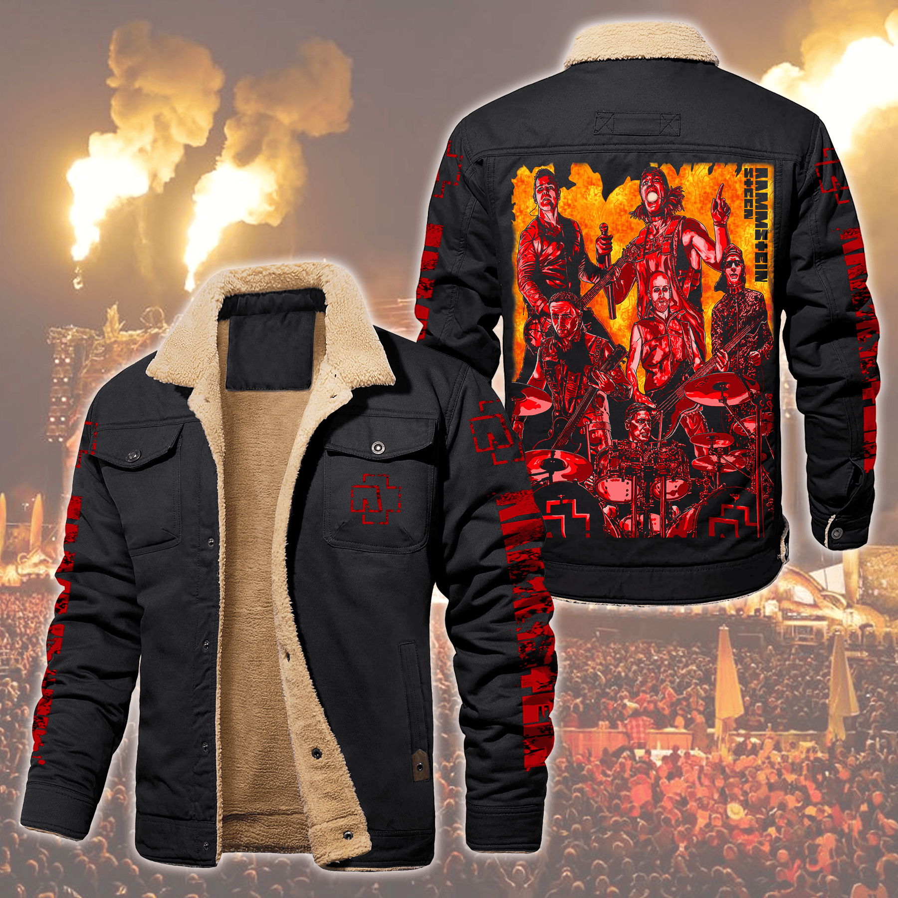 Rammstein Music Style Fleece Thermal Cotton Jacket For Fans