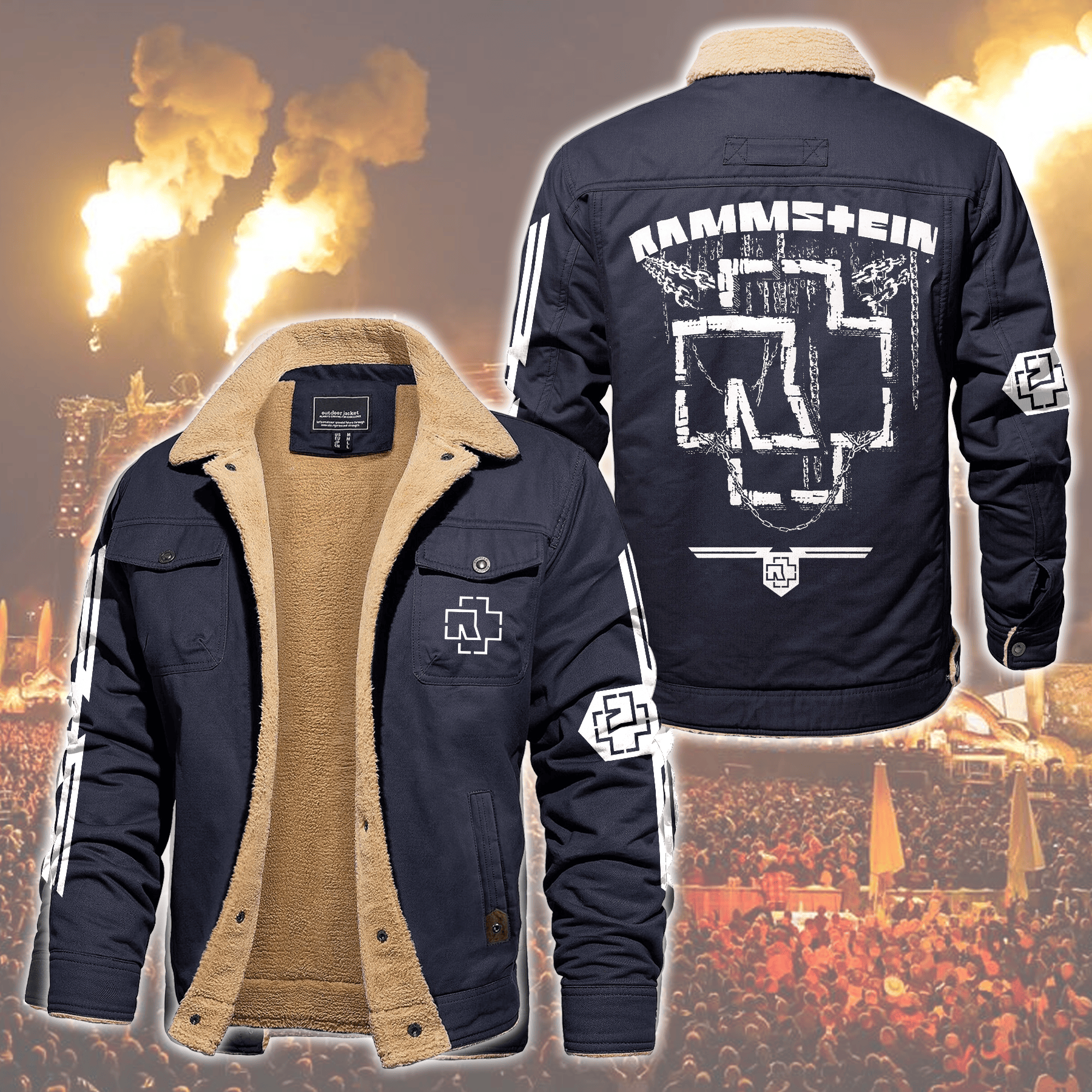 Rammstein Music Style Fleece Thermal Cotton Jacket For Fans