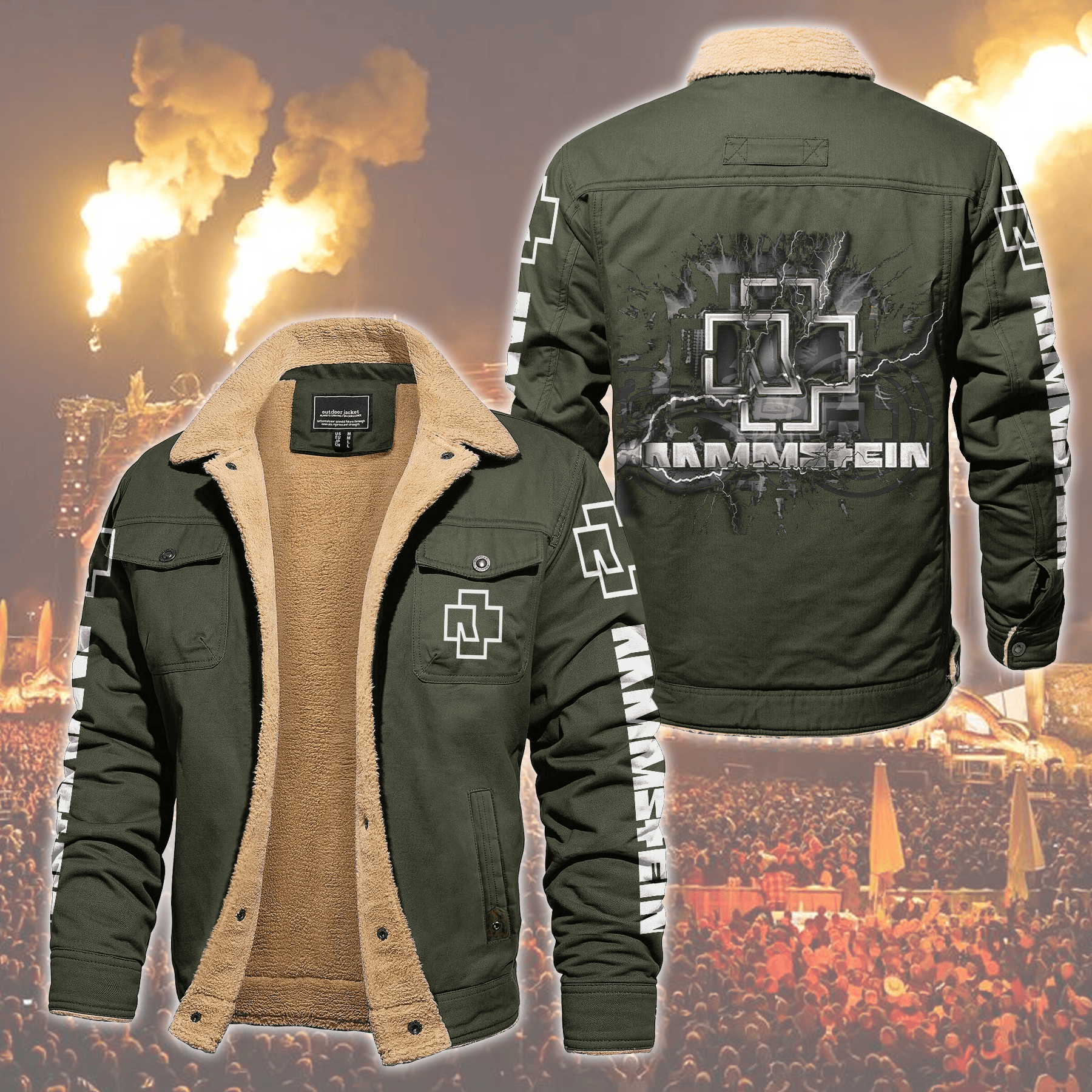 Rammstein Music Style Fleece Thermal Cotton Jacket For Fans