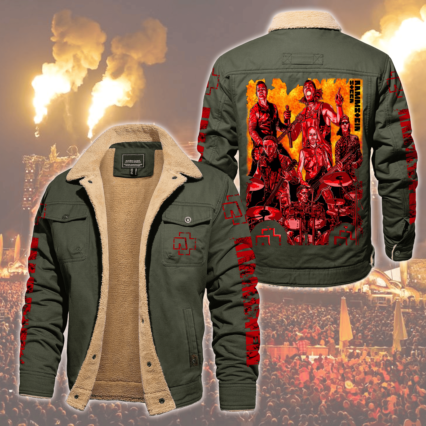 Rammstein Music Style Fleece Thermal Cotton Jacket For Fans