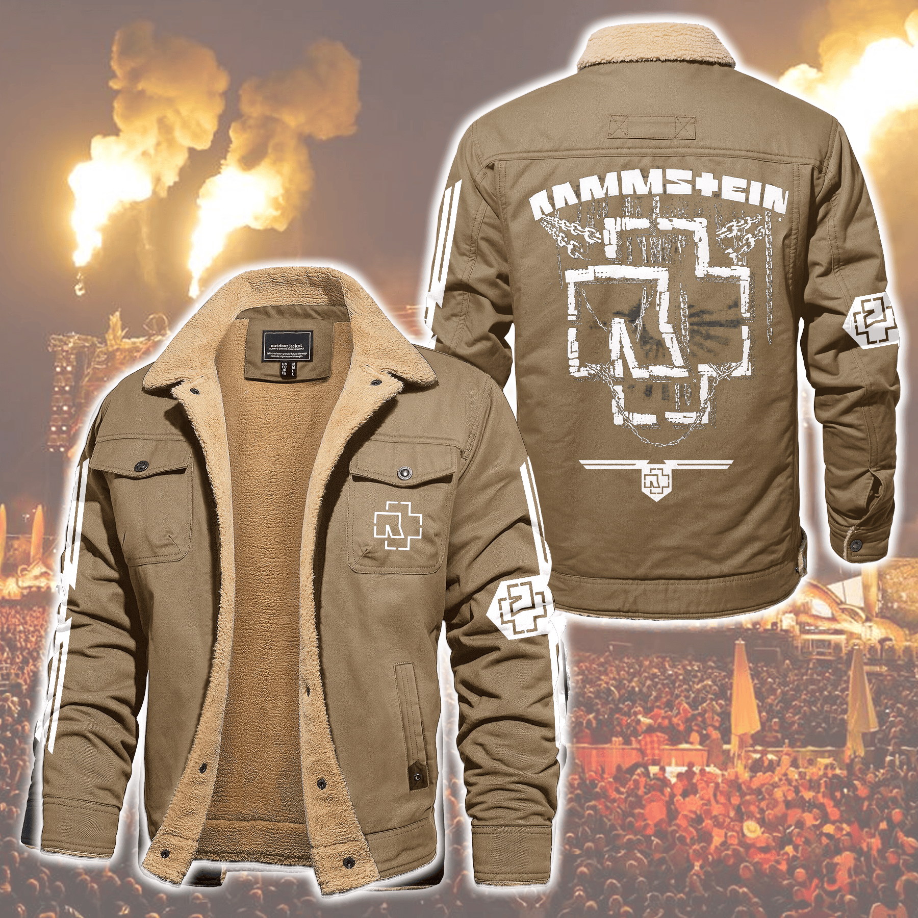 Rammstein Music Style Fleece Thermal Cotton Jacket For Fans
