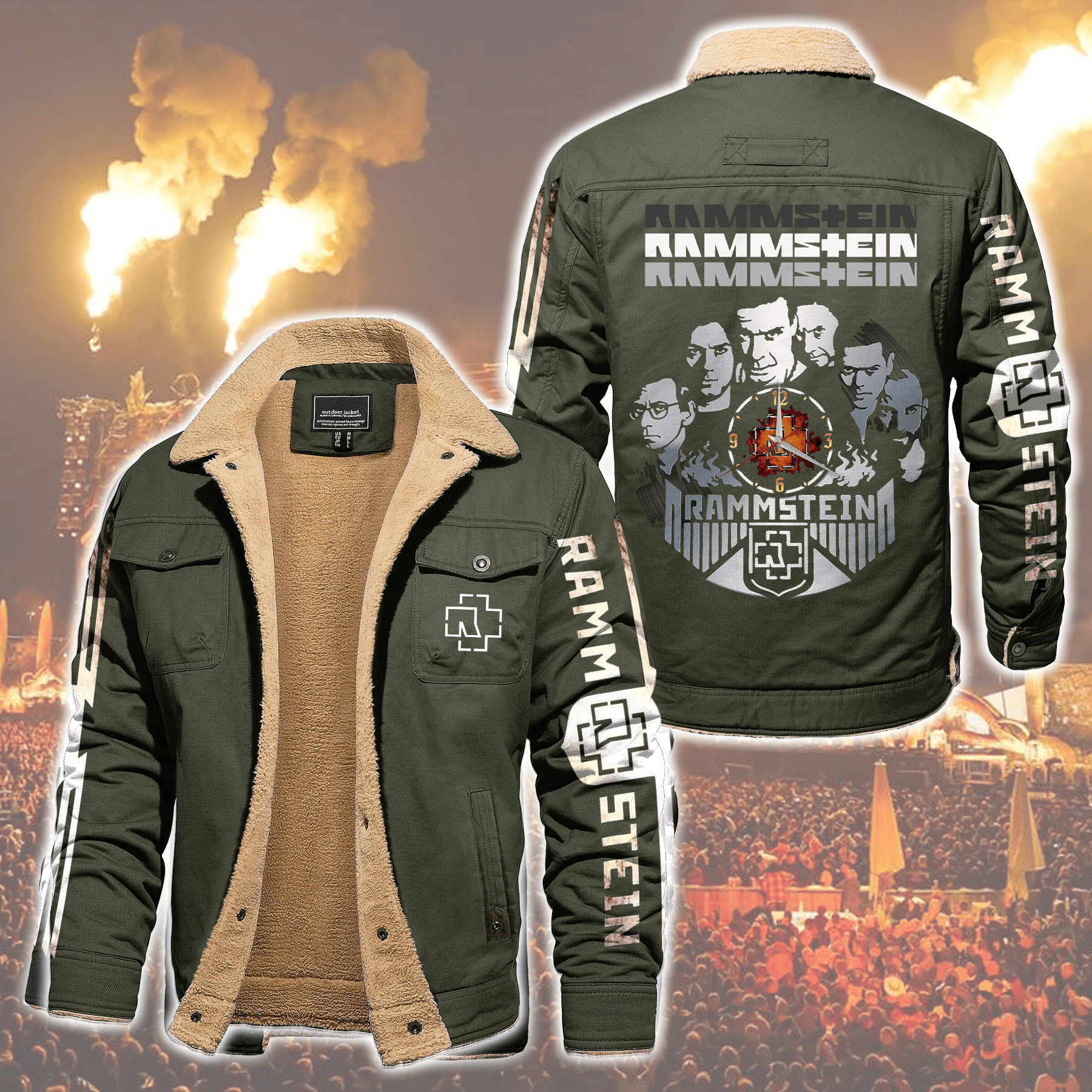 Rammstein Music Style Fleece Thermal Cotton Jacket For Fans
