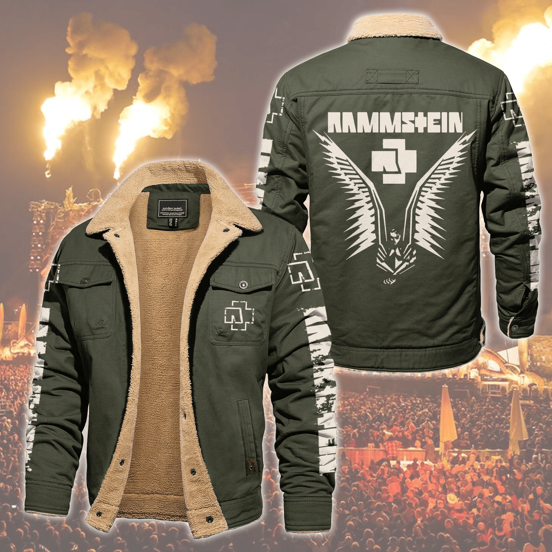 Rammstein Music Style Fleece Thermal Cotton Jacket For Fans