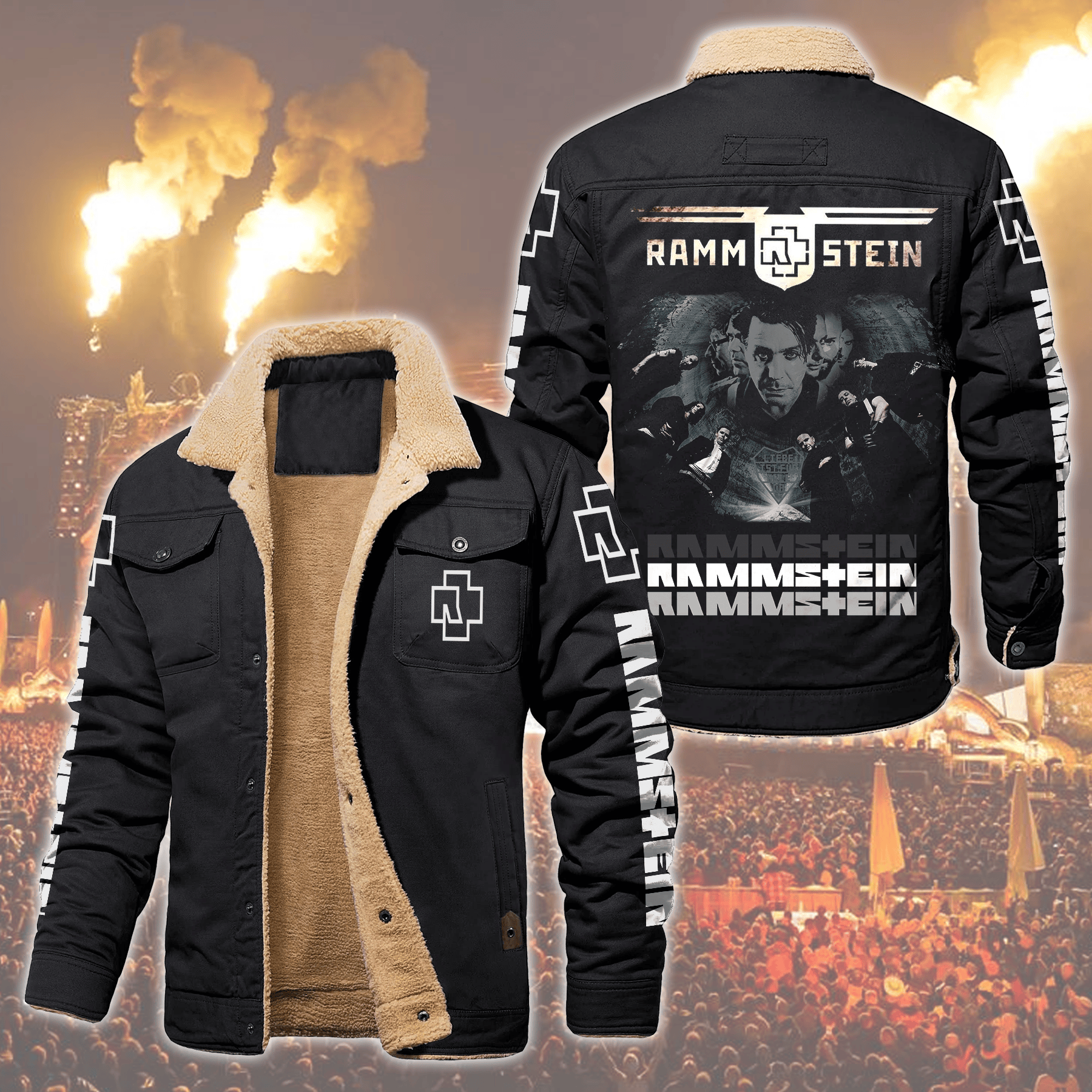 Rammstein Music Style Fleece Thermal Cotton Jacket For Fans