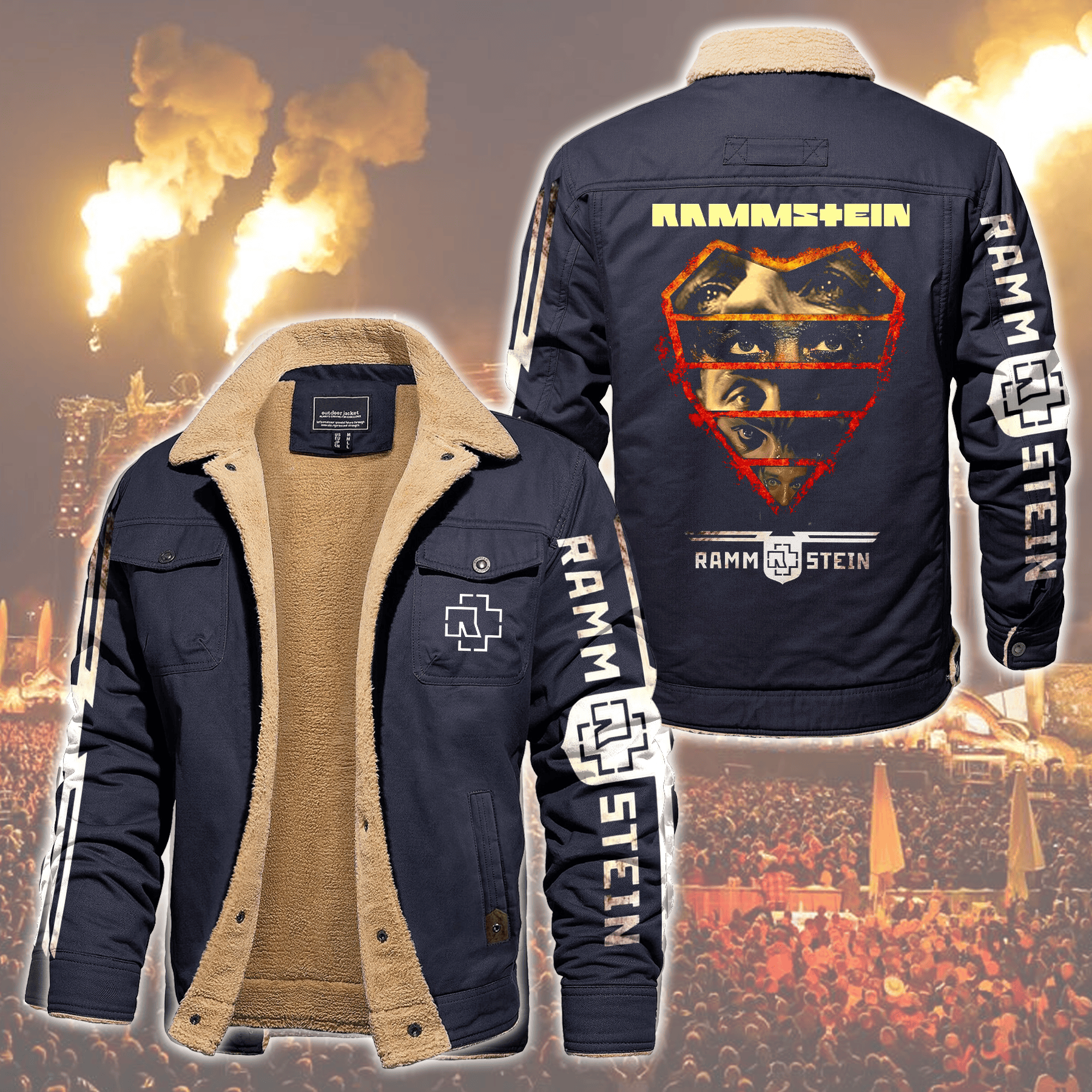 Rammstein Music Style Fleece Thermal Cotton Jacket For Fans