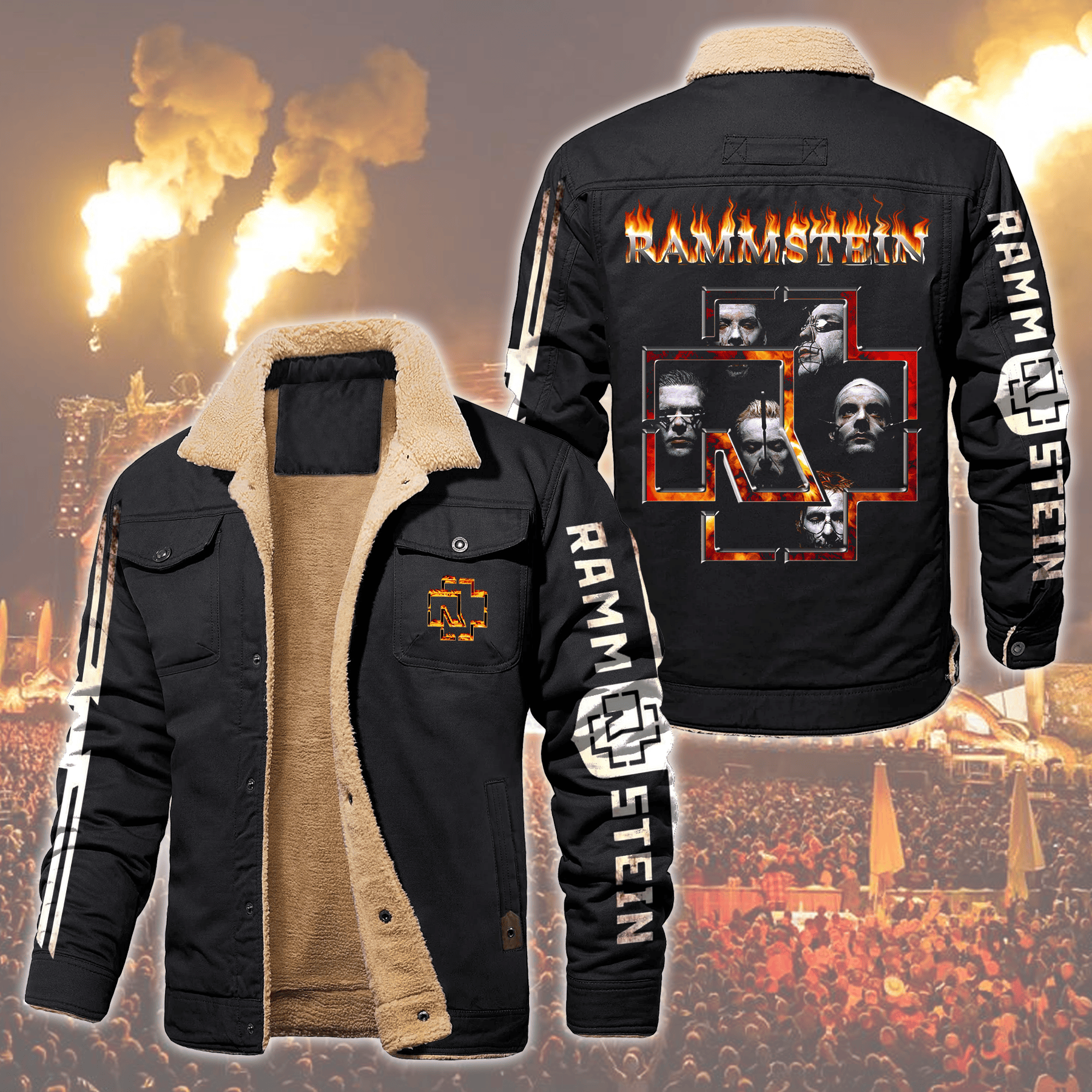 Rammstein Music Style Fleece Thermal Cotton Jacket For Fans