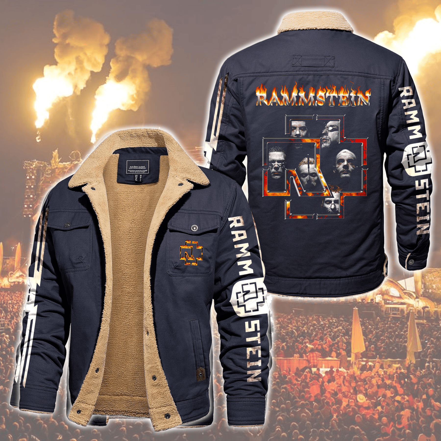 Rammstein Music Style Fleece Thermal Cotton Jacket For Fans