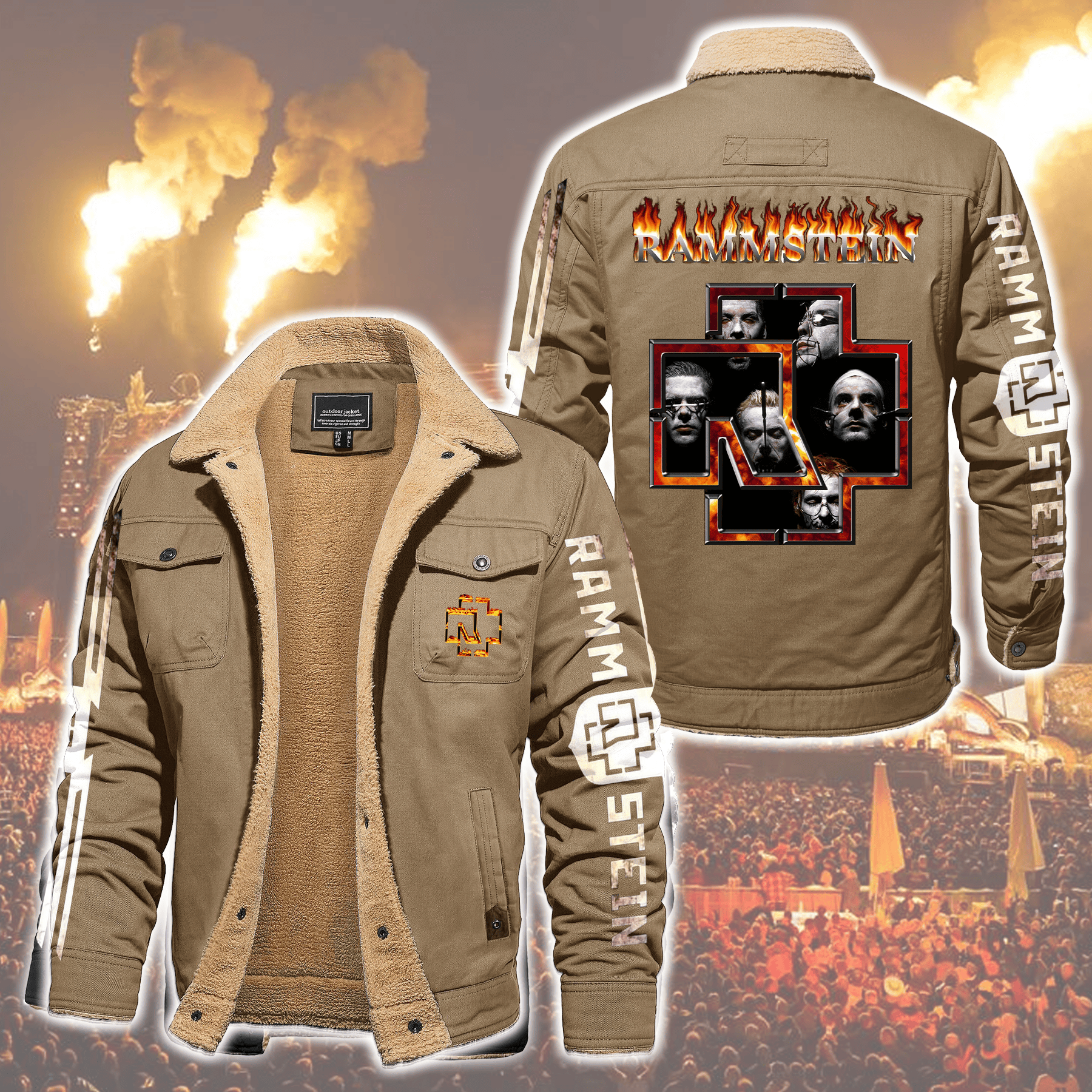 Rammstein Music Style Fleece Thermal Cotton Jacket For Fans