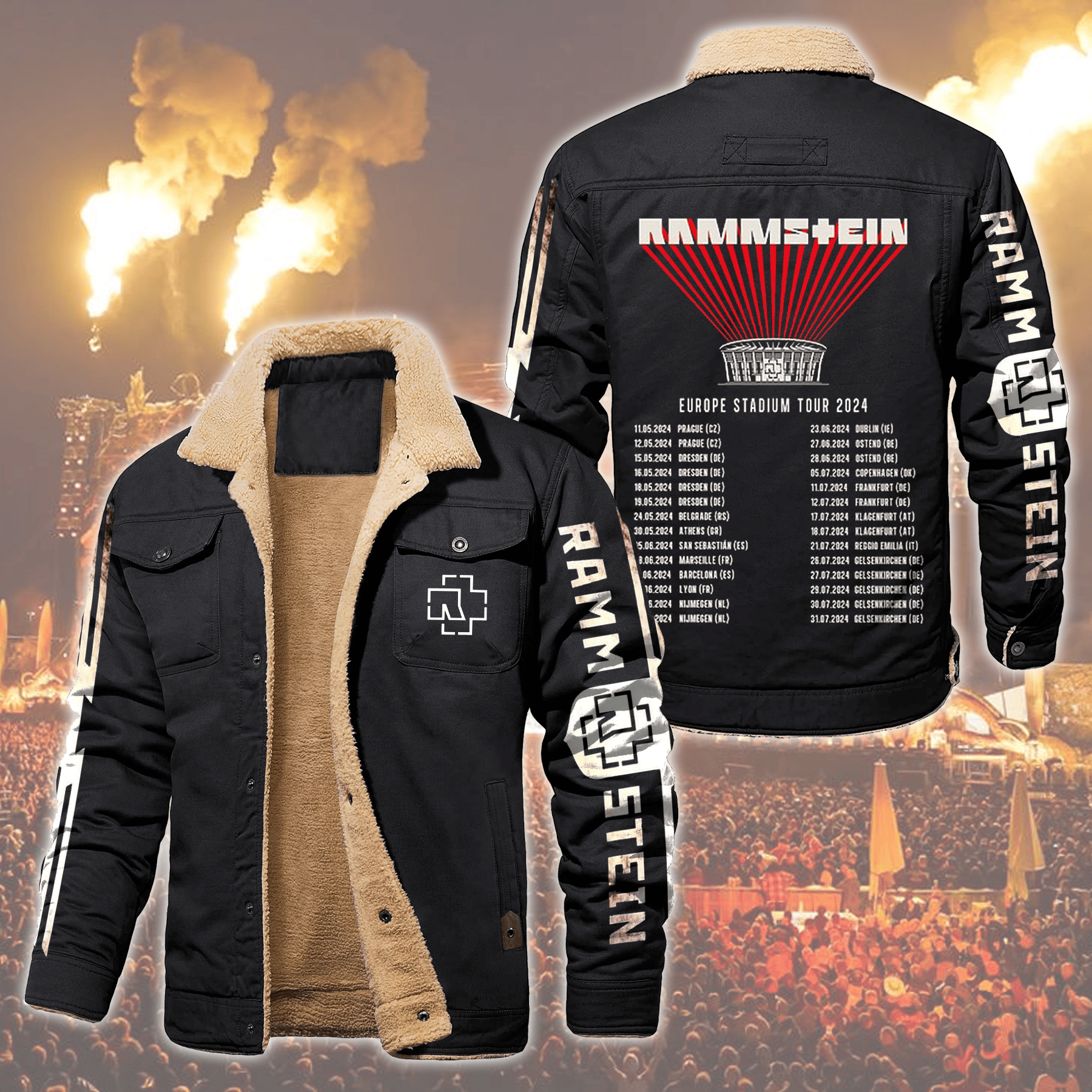 Rammstein Music Style Fleece Thermal Cotton Jacket For Fans